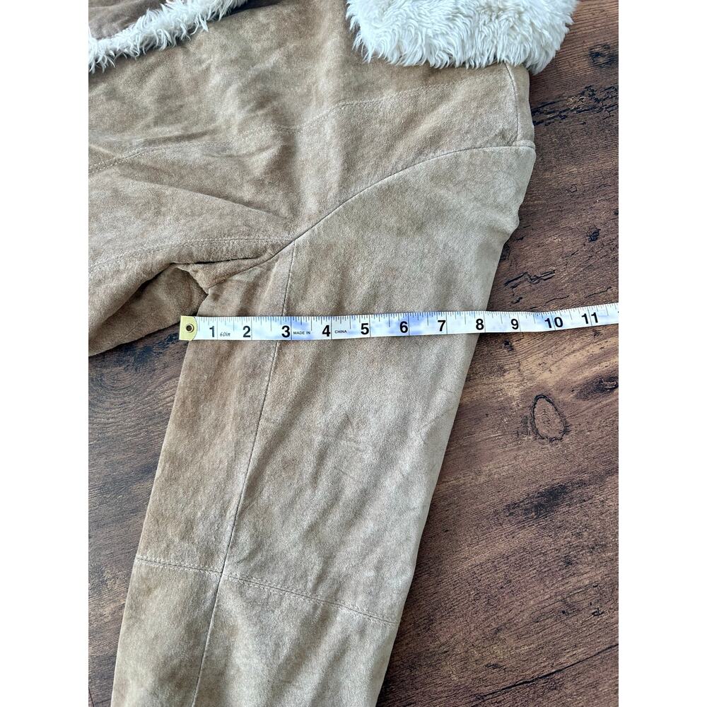 Women’s Small Vintage Y2K Tan Suede Leather Cropped Afghan Penny Lane Jacket - Picture 9 of 13